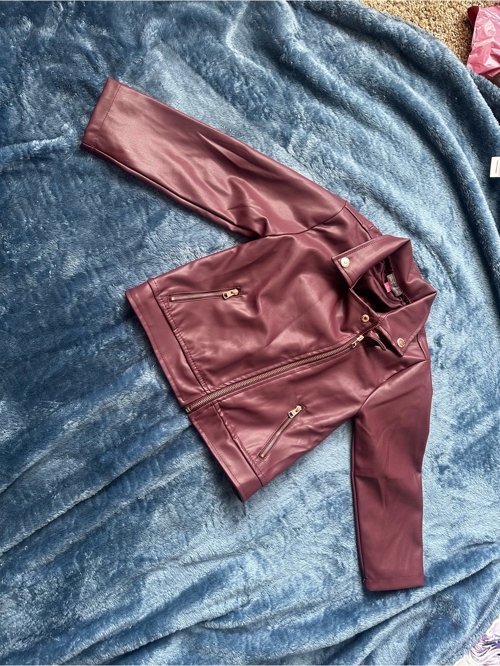 Toddlers Faux Leather Moto Jacket - Plum